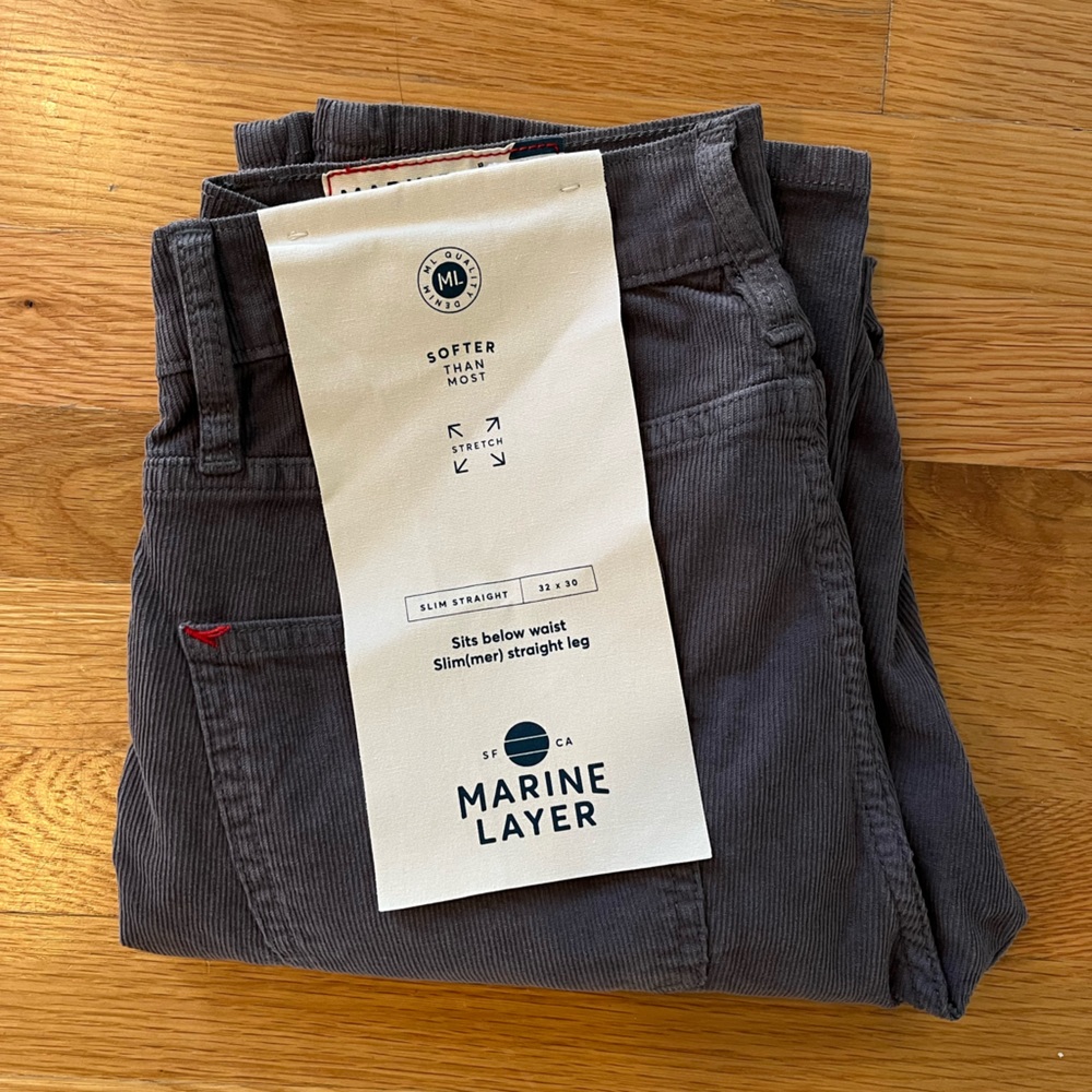 Marine Layer 5 Pocket Corduroys - Size 32/30, NWT, Color = Gray